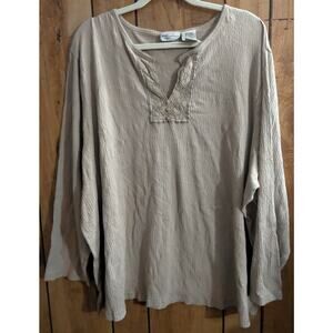 White Stag Womens Shirt Plus Size 30W/32W 30 32 W Pull Over V Neck Top Beige L/S